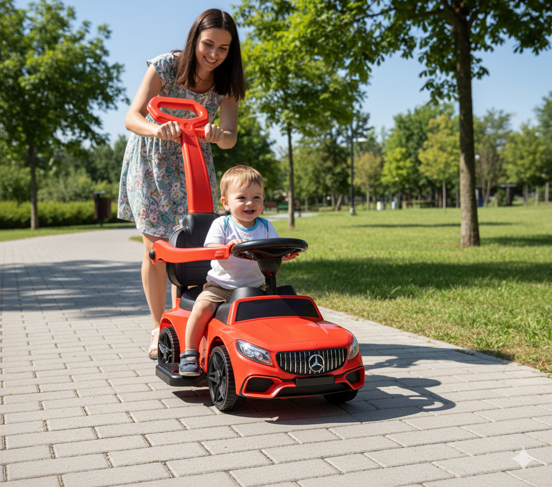 Mercedes Baby Stroller Car β Luxury Ride with Push Handle