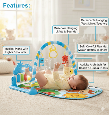 Baby Piano Fitness Rack & Play Mat – Musical Activity Gym for Infants (0+ Months)