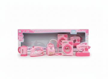 Kids Pretend Play Household Set – Mini Washing Machine, Iron, Vacuum Cleaner & Sewing Machine Toy Set