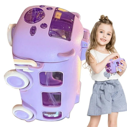 Bus Shape Water Bottle with Handle for Kids Toddler School Sports Camping